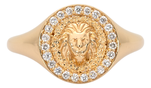 Leo Ring With Natural Diamond Accented Halo in Solid 14k Gold, Fine Jewelry, Size 6.75
