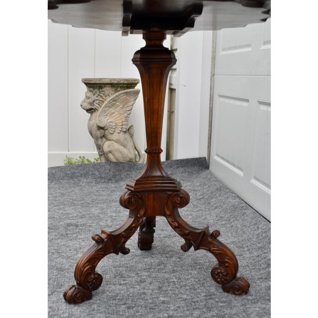 Vintage Black Forest Walnut Tilt Top Table Marquetry Wood Inlay For Sale - Image 9 of 18