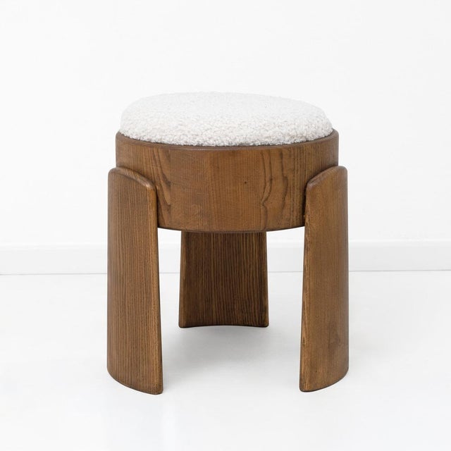 Art Deco Ash Wood Stools in White Bouclé, 2000, Set of 2 For Sale - Image 6 of 8