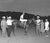 July 1965 black and white photograph of Miss Bar Flash in the winner's circle at Marble Downs in Carthage, Missouri....