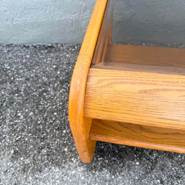 Wood Mid Century Modern Lou Hodges Oak Smoked Glass Coffee Table For Sale - Image 7 of 9
