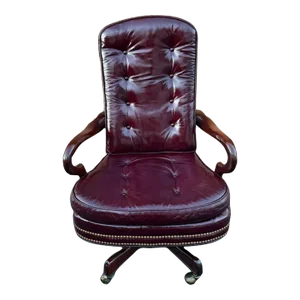 Hancock & Moore Swivel and Rocker Burgundy Tufted Leather Nailhead Trim Office Desk Chair