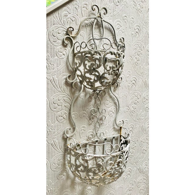 1960s Vintage 1960s White Iron and Metal Hollywood Regency Double Wall Planter For Sale - Image 5 of 13