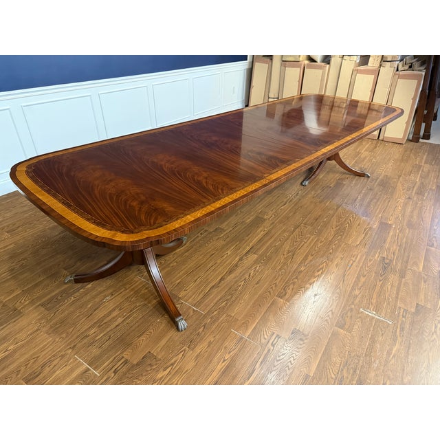 Brown Classic Double Scalloped Multi-Banded Mahogany Dining Table by Leighton Hall - Showroom Sample For Sale - Image 8 of 15