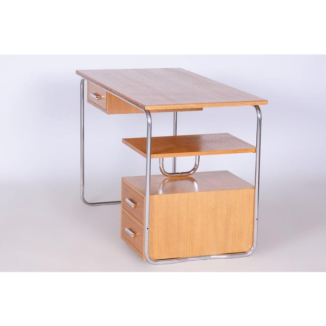 Bauhaus Bauhaus Writing Desk in Oak, Chrome-Plated Steel, Germany, 1930s For Sale - Image 3 of 17
