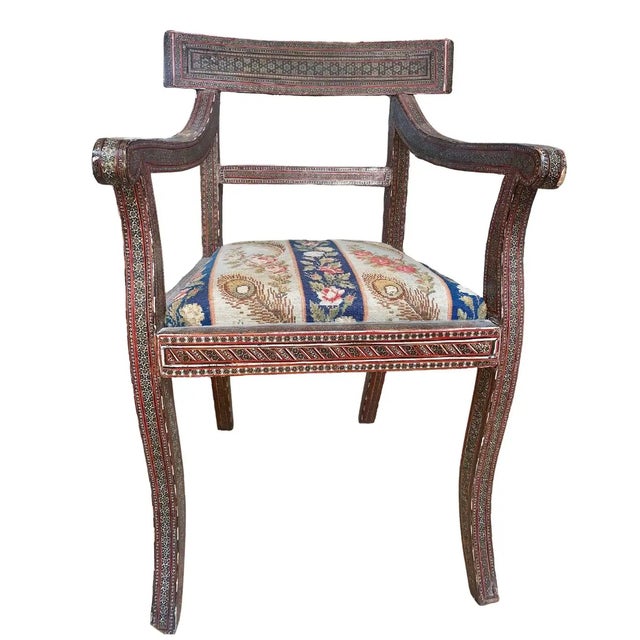 Islamic Antique Syrian Inlay Arm Chair For Sale - Image 3 of 5