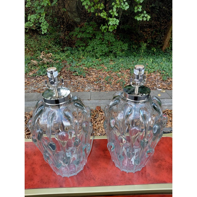 Pair of Vaughan "Pavia" Hand-Blown Crystal Glass Table Lamps, Model tg0080.ni For Sale - Image 13 of 17