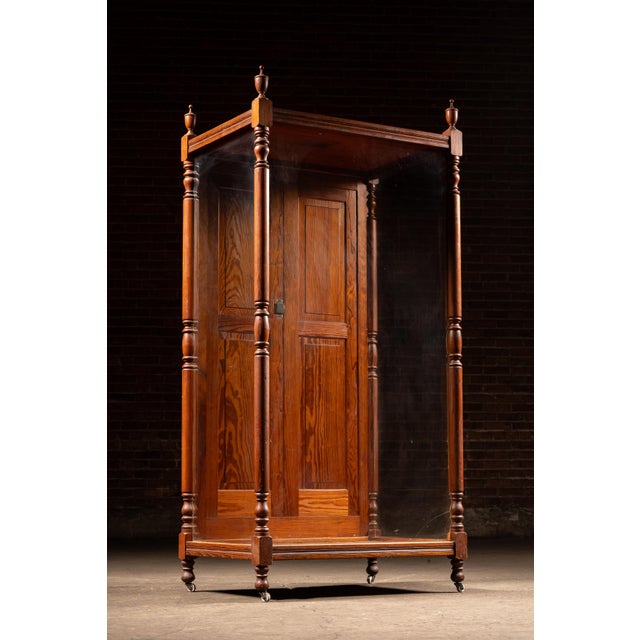 Victorian Late 19th Century Tall Victorian Oak Rolling Glass Display Cabinet For Sale - Image 3 of 12