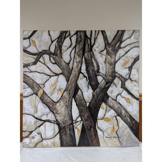 Contemporary Mid Sized Twisted Branches Acrylic on Canvas Painting. For Sale - Image 3 of 4