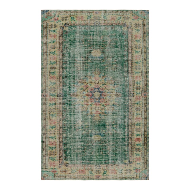 Vintage Zeki Müren Rug in Teal With Floral Medallion, From Rug & Kilim For Sale