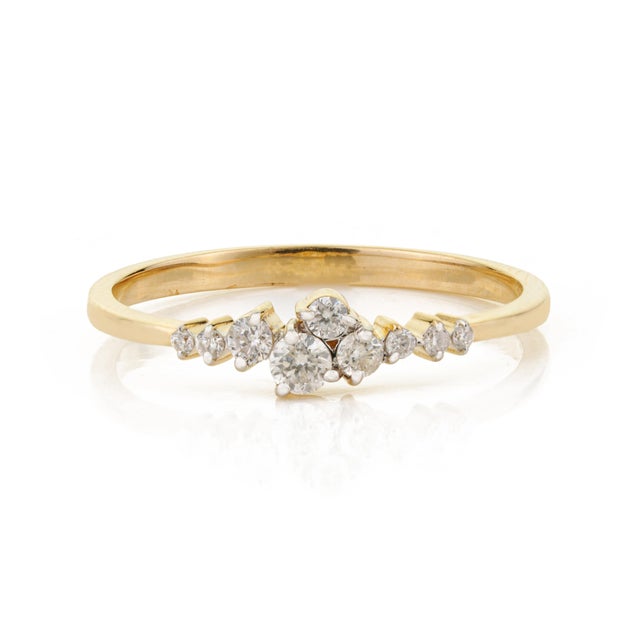 Modernist Natural Diamond Cluster Stacking Ring Size 7 in 14k Yellow Gold For Sale - Image 4 of 15