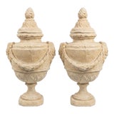 Pair of Grand Neoclassical Resin Garden Urns With Garlands and Lion Masques For Sale
