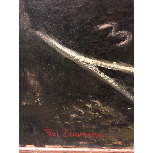 Paul Zimmerman, Modernist Oil Painting Social Realist Kids and Cat in Red Wagon WPA Style, c.1950s For Sale - Image 4 of 4