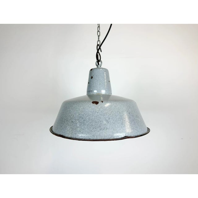 Industrial Grey Enamel Factory Lamp, 1960s For Sale - Image 13 of 13