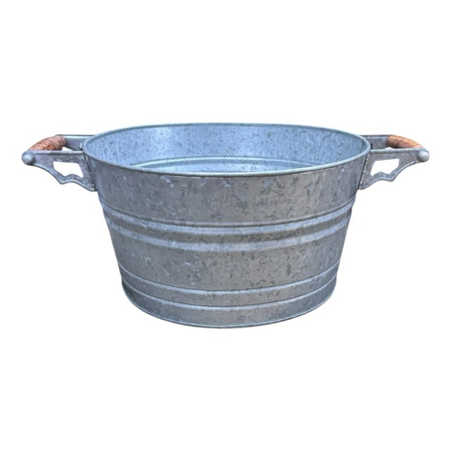 Silver 2001 Rustic Farmhouse Pottery Barn Galvanized Metal Party Bucket / Beverage Tub For Sale - Image 8 of 11