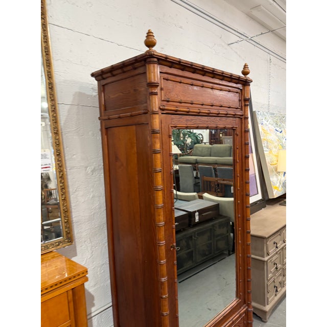 R. J. Horner Style Victorian Faux Bamboo Pine Mirrored Armoire For Sale - Image 4 of 12
