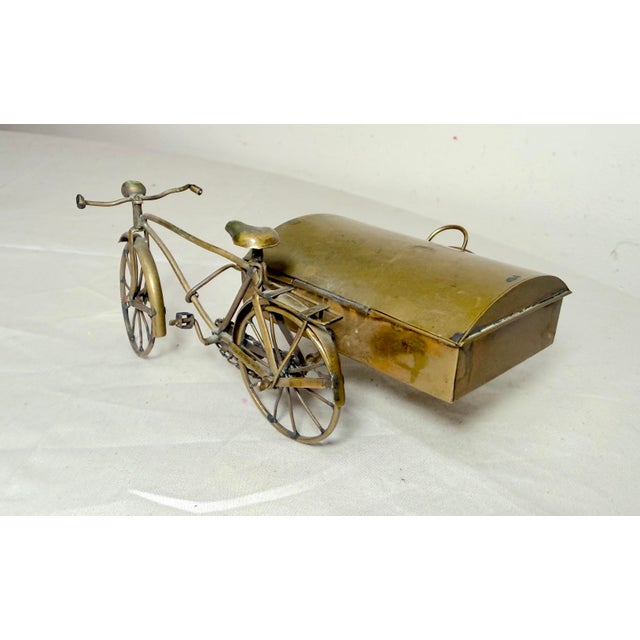 Brass Handmade Antique Brass Bicycle Bike W/ Moving Parts & Side Car Trinket Box Jar For Sale - Image 8 of 13