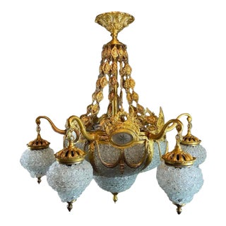 French Louis XVI Style Chandelier From Bronze and Crystal For Sale