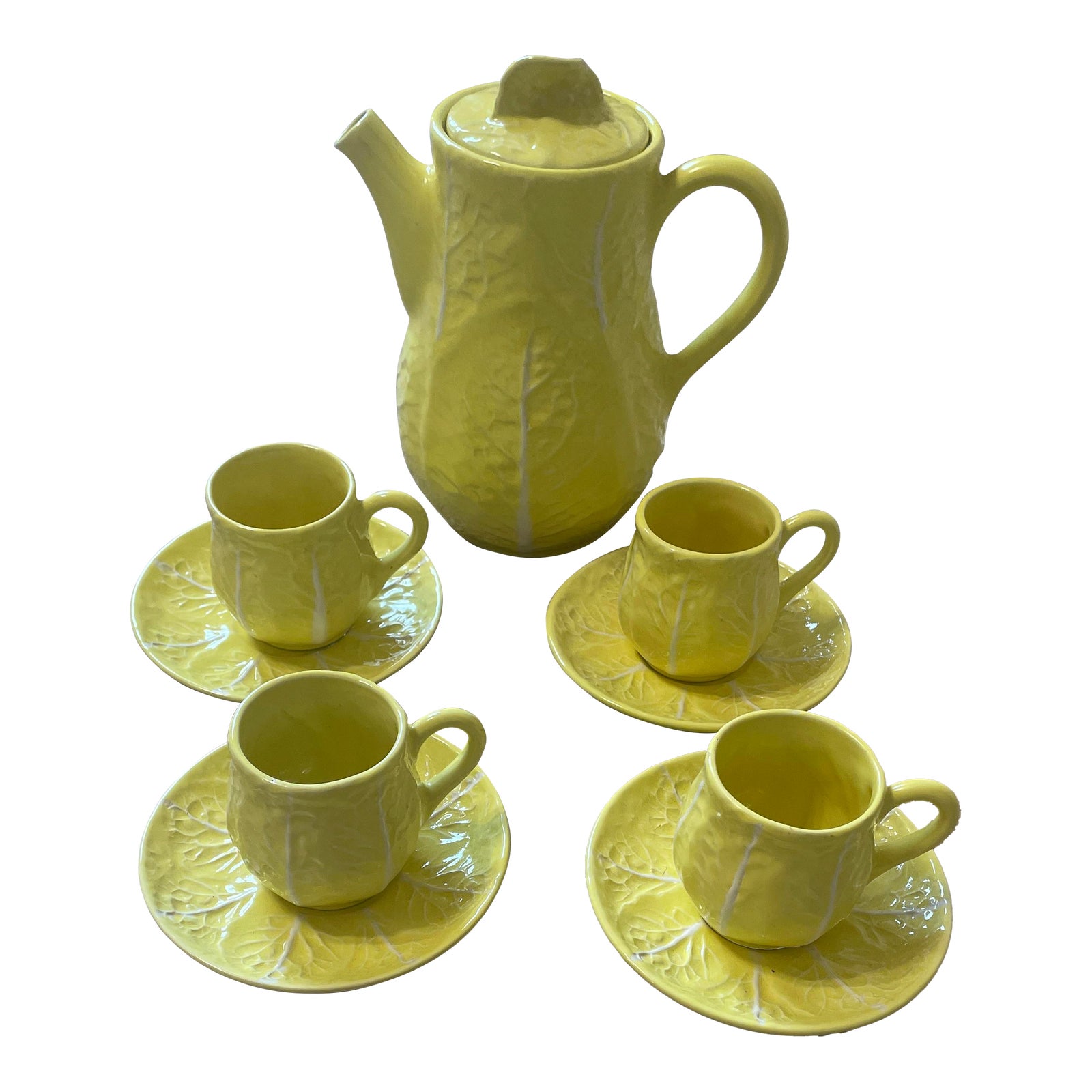 Vintage Secla Lettuce Cabbage Ware Citron Yellow Pitcher Tea Pot & 4 ...