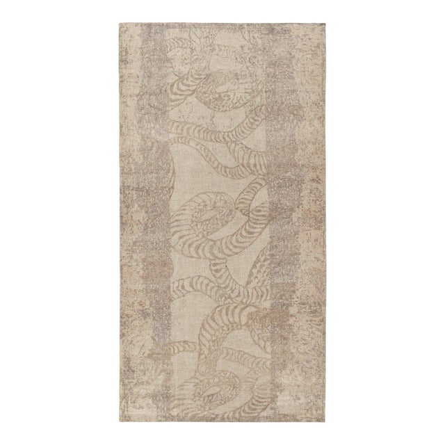 Distressed Style Abstract Rug in Beige-Brown & Gray Pattern by Rug & Kilim For Sale