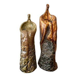 Vintage Textured Ceramic Abstract Figurative Sculptures - Set of Two