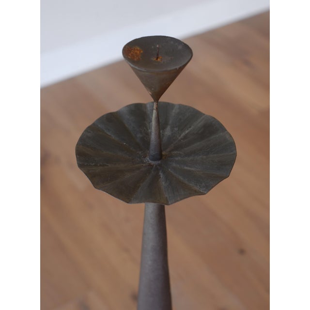 1970s Vintage Brutalist Black Metal Cone 48" Floor Candlestick For Sale - Image 5 of 10