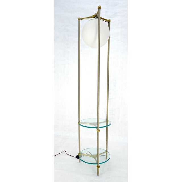 Round 2 Tier Glass Top End Side Table w/ integrated Floor Lamp Mid Century MINT For Sale - Image 15 of 15