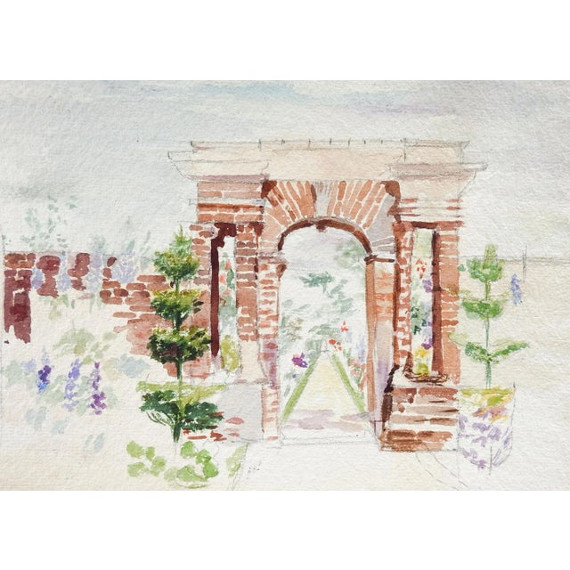 English Mid 20th Century Garden & Arch Watercolor Painting For Sale - Image 3 of 3