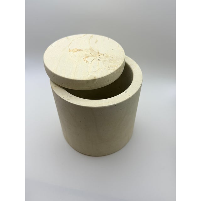 2020s Large Vintage Solid Travertine Canister With Lid For Sale - Image 5 of 7