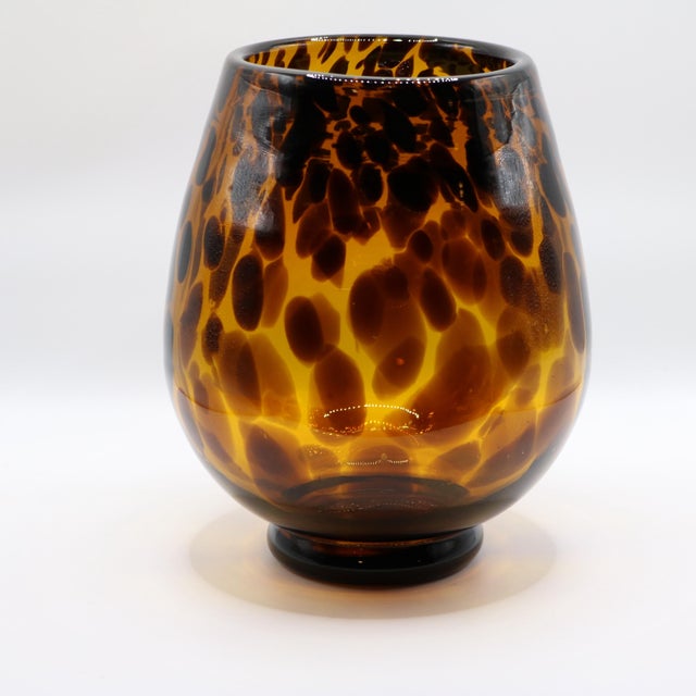 Mid-Century Modern Vintage Hand-Blown Amber Tortoiseshell Art Glass Vase / Votive Holder For Sale - Image 3 of 10