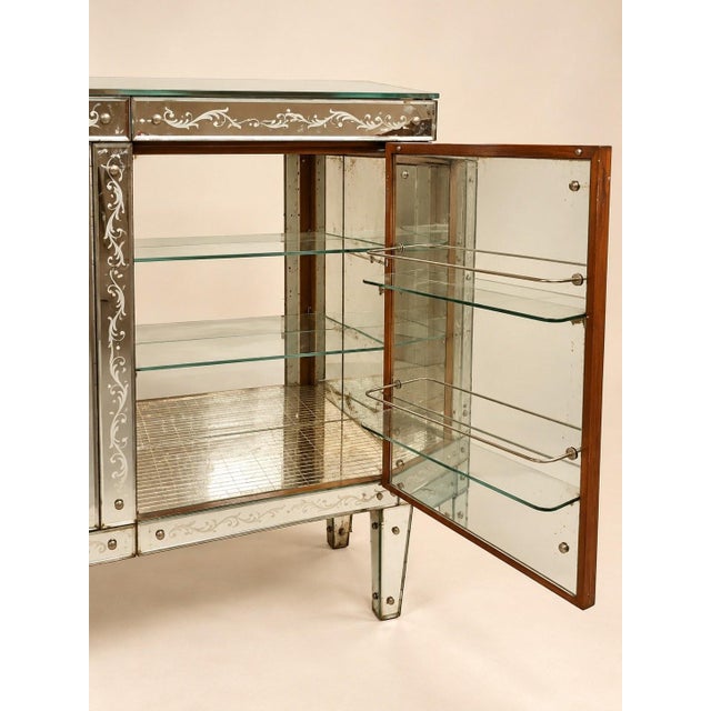 Metal Venetian Art Deco Buffet-Bar Eglomisé and Beveled Glass, 1940s For Sale - Image 7 of 8