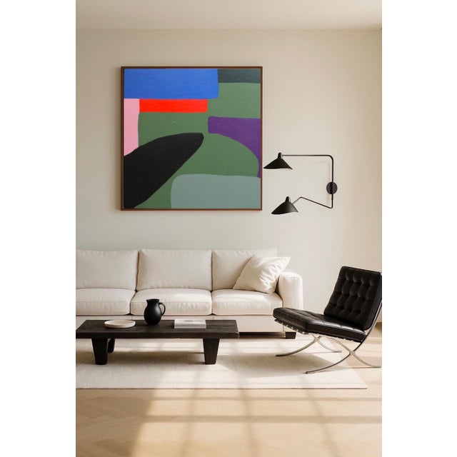 This abstract composition transforms the landscape into a harmonious arrangement of colors and forms. Deep blue, nuanced...