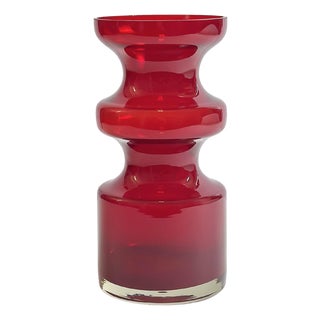 Vintage Swedish Red Glass Vase by Per-Olof Ström for Alsterfors, 1960s For Sale
