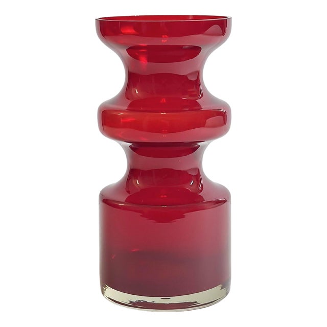 Vintage Swedish Red Glass Vase by Per-Olof Ström for Alsterfors, 1960s For Sale