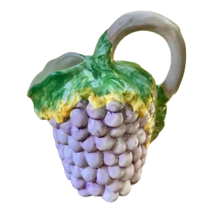Italian Tromp L’oeil Majolica Ceramic Grape Pitcher