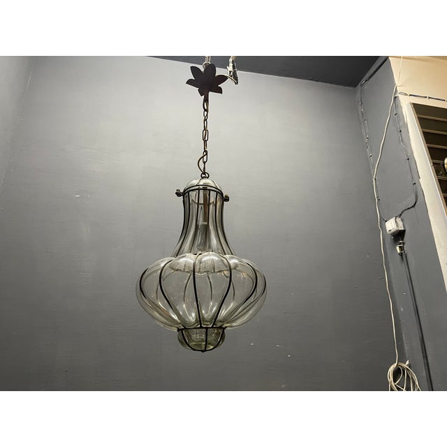 Wrought Iron Murano Glass Light Pendant 1950s For Sale - Image 9 of 10