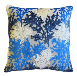 Early 21st Century Cobalt Blue & White Coral Pillow For Sale