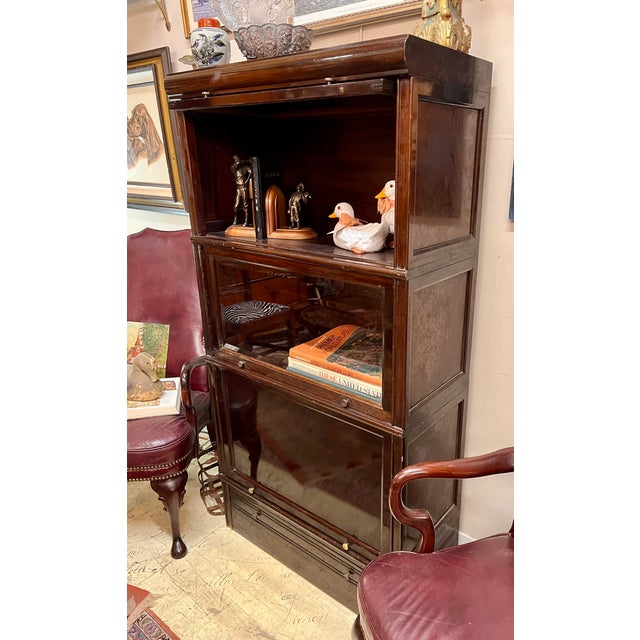 Imported from France Hard to find 14 inch deep barrister bookcase. This bookcase has three stacks plus a drawer in the...