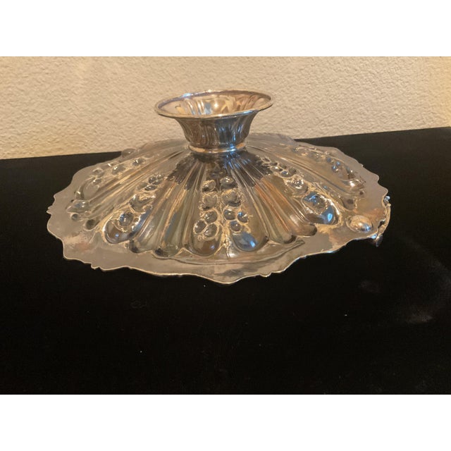 Metal Antique Embossed Art Noavue Motif Fruit Basket With a Foldig Handelon a Pesdestal For Sale - Image 7 of 10