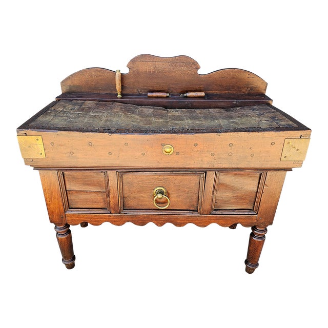 Antique French Country Butchershop Butcher's Chopping Block Work Table For Sale