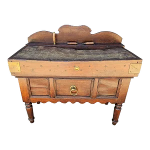 Antique French Country Butchershop Butcher's Chopping Block Work Table