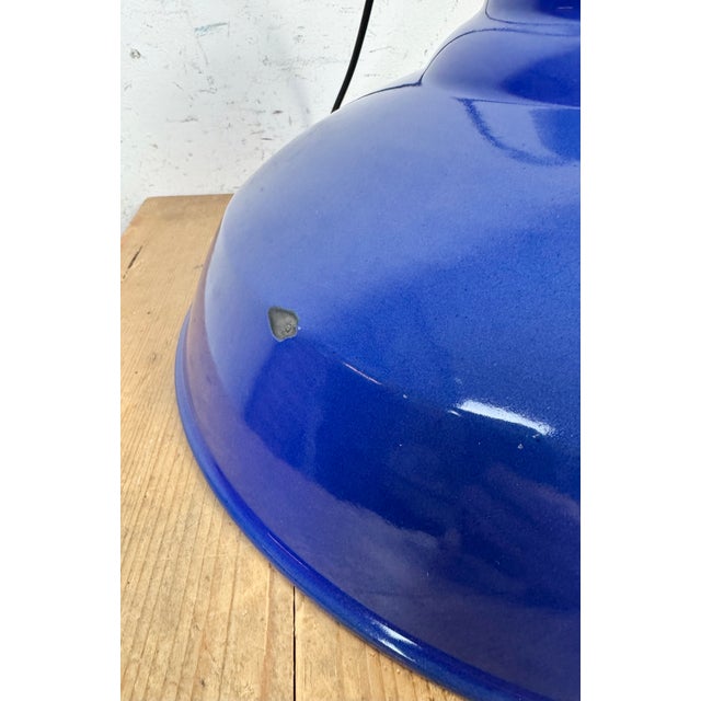 Industrial Blue Enamel Factory Pendant Lamp, 1960s For Sale - Image 13 of 17