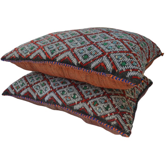 Brick Red Diamond-Patterned & X-Motif Pillows, S/2 For Sale - Image 8 of 11