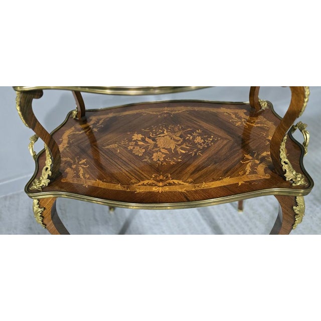 French Marquetry Etagere Two Tier Table, 1880 For Sale - Image 12 of 14