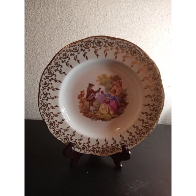 Vintage Porcelaine De France Courting Scene Gilded Decorative Plate For Sale In Dallas - Image 6 of 7
