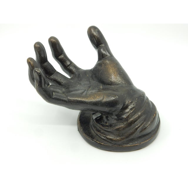 Vintage Bronze Hand Sculpture Holding an Optical Crystal Ball For Sale - Image 4 of 7