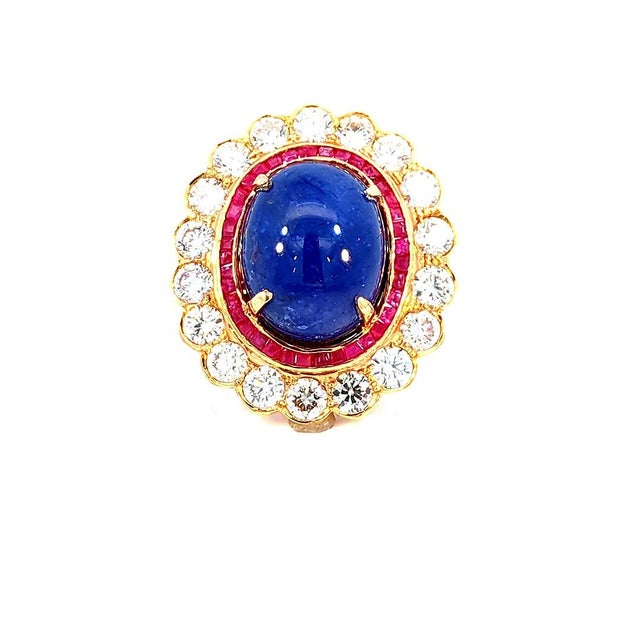 19.61 Carat Blue Sapphire Ring With Ruby and Diamond Halo Ring, Size-7.25 For Sale - Image 12 of 12