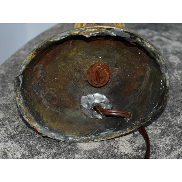 Antique Carved Soapstone Lamp of the Goddess Guanyin on Ornate Brass Base For Sale - Image 12 of 12