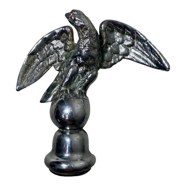 Antique Heavy Solid Chrome Plated Brass Open Winged Eagle Bird Flag Finial For Sale