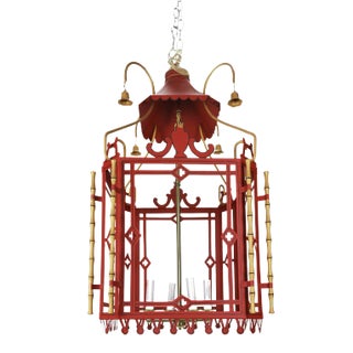 Scarlet and Gilt Tole Hall Lanterns For Sale